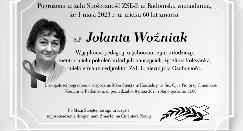 Na zdjęciu nekrolog Jolanty Woźniak