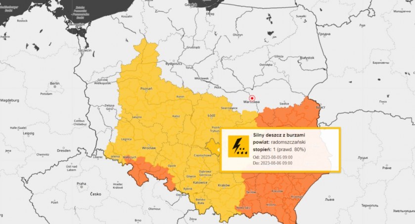 Na zdjęciu mapa ostrzeżeń Instytutu Meteorologii i Gospodarki Wodnej