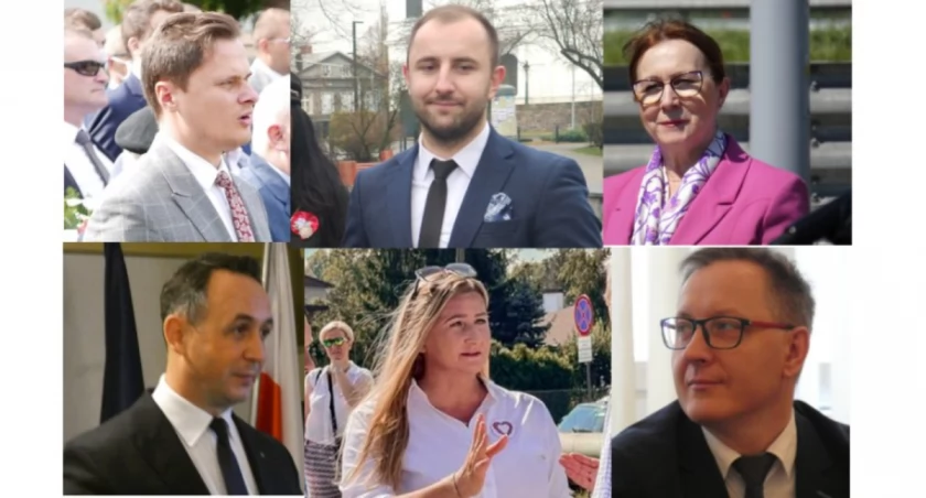 Na zdjęciu Krzysztof Ciecióra (PiS), Patryk MArjan (Konfederacja), Anna Milczanowska (PiS) Dariusz Klimczak (Trzecia Droga/PSL), Magdalena Spólnicka (Koalicja Obywatelska), Robert Lewandowski (Bezpartyjni Samorządowcy)