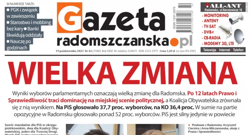 Na zdjęciu okładka najnowszego numeru Gazety Radomszczańskiej z 19 października 2023