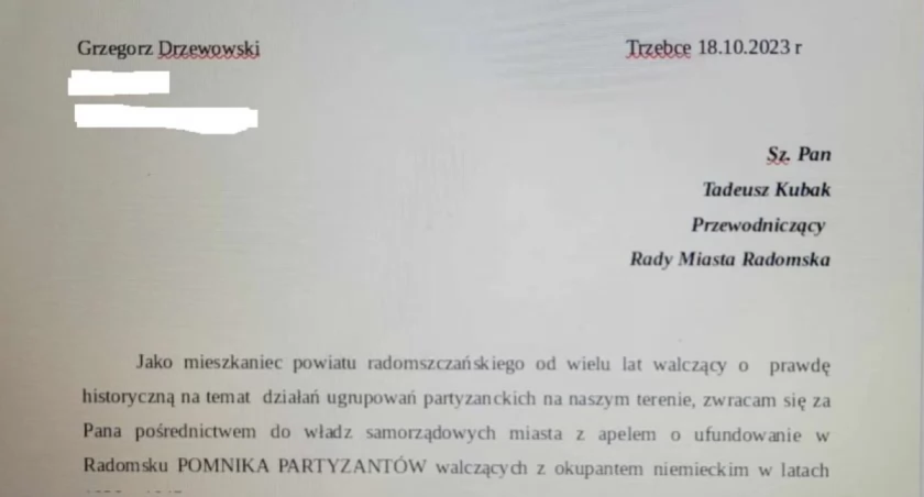 Na zdjęciu list Grzegorza Drzewowskiego