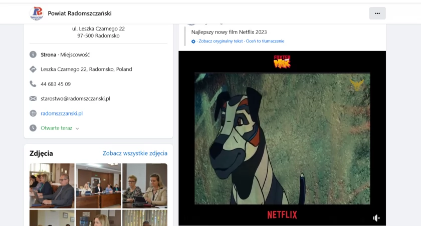 Na zdjęciu zrzut ekranu z Facebooka Starostwa Powiatowego
