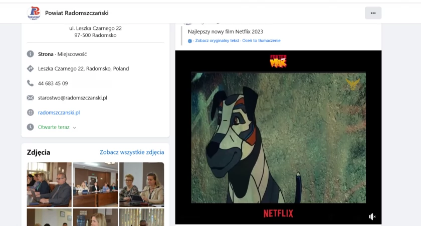 Na zdjęciu zrzut ekranu Facebooka starostwa