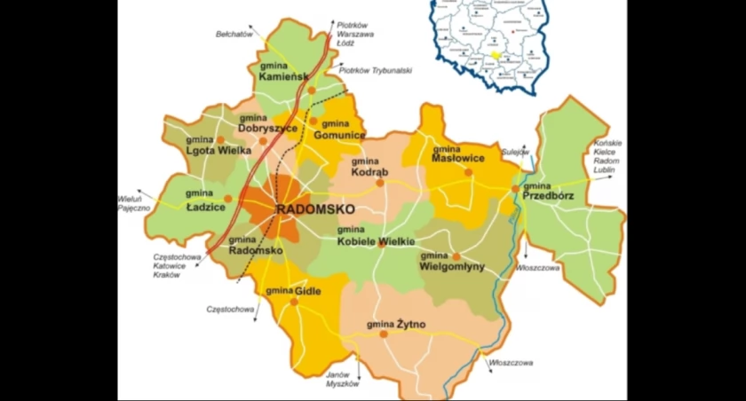 Na zdjęciu mapa powiatu, fot. Starostwo Powiatowe w Radomsku