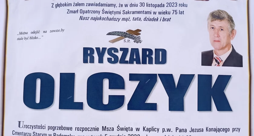 Na zdjęciu nekrolog Ryszarda Olczyka