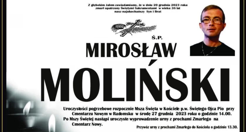 Na zdjęciu nekrolog Mirosława Molińskiego