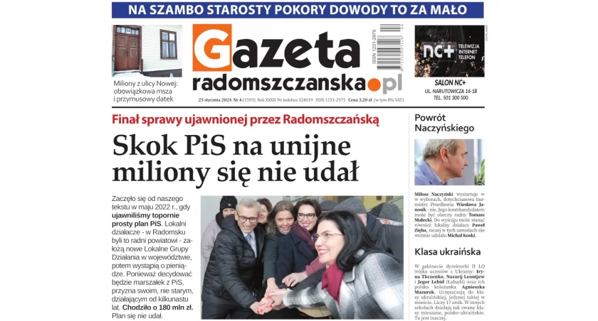 Na zdjęciu okładka najnowszego numeru Gazety Radomszczańskiej z 25 stycznia 2024