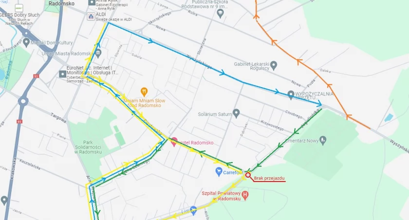 Na zdjęciu mapa objazdów, fot. UM Radomsko
