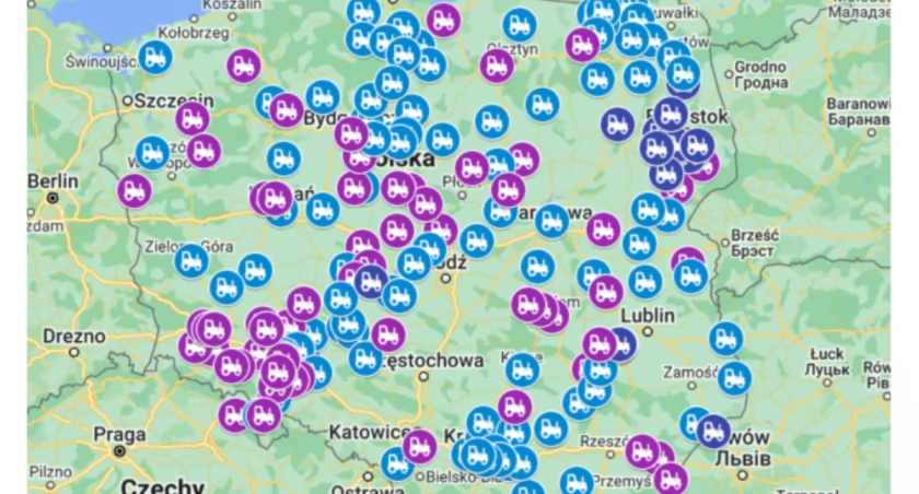 Na zdjęciu mapa protestów rolniczych, fot. Google.com