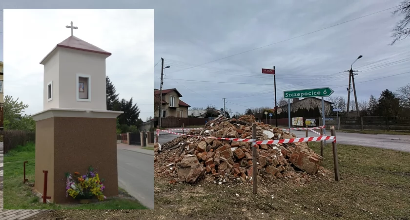Na zdjęciu kapliczka w roku 2015 i to, co z niej zostało