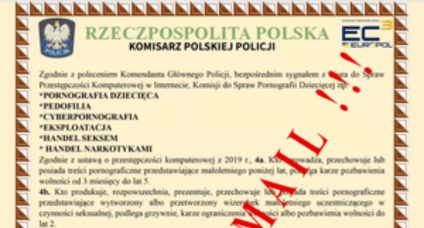 Na zdjęciu fałszywy mail, fot. KPP Radomsko