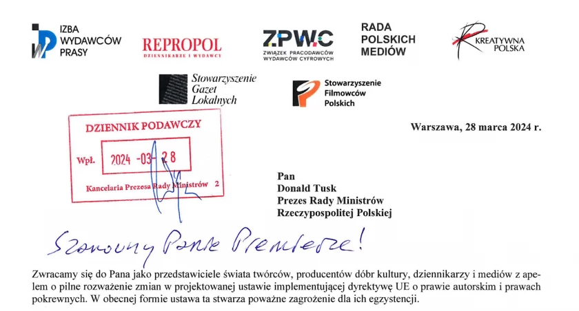 Na zdjęciu list do premiera Donalda Tuska