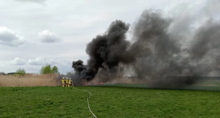 Na zdjęciu strażacy gaszący pożar, fot. KP PSP Radomsko