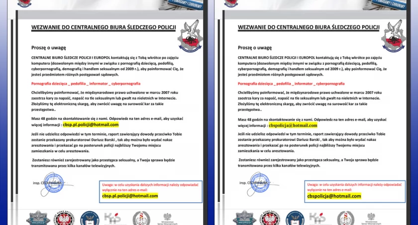 Na zdjęciu email z próbą oszustwa, fot. Facebook/KPP Radomsko