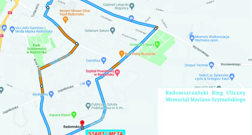 Na zdjęciu mapa z przebiegiem trasy, fot. Facebook/Radomsko Miasto Otwarte 