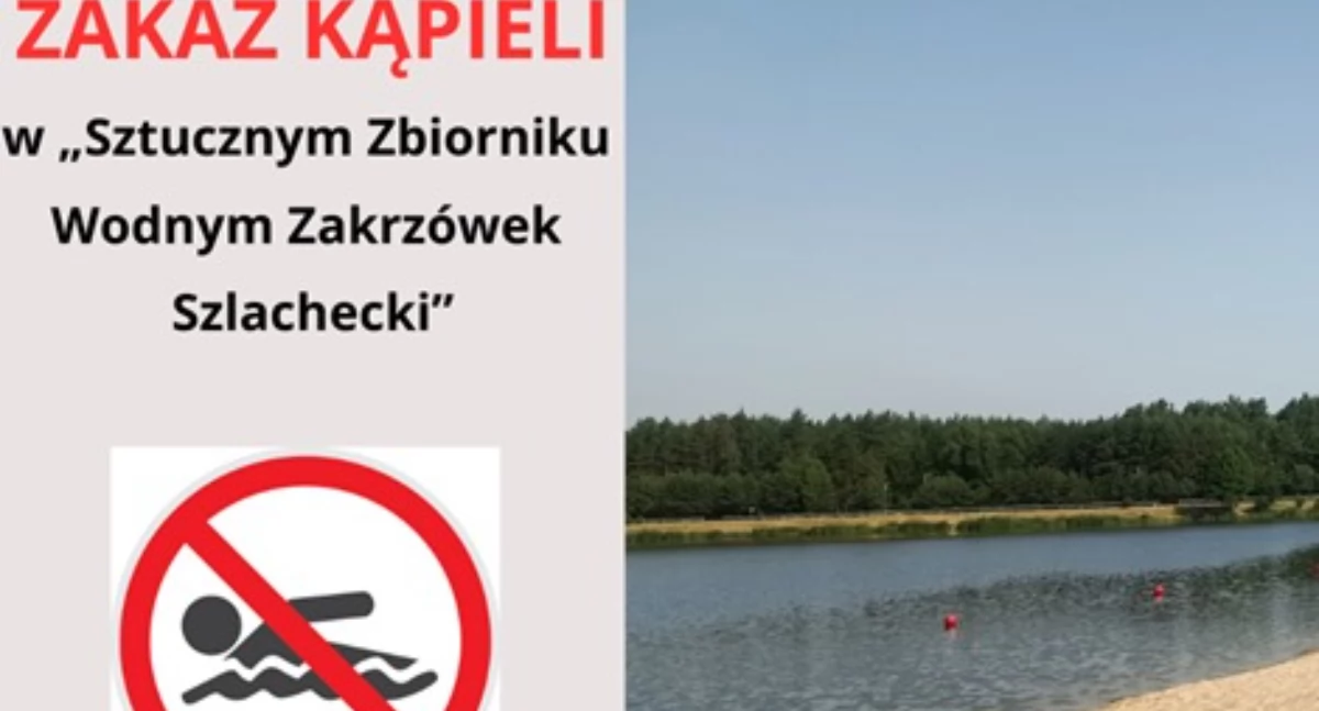 Na zdjęciu: Zbiornik wodny z zakazem kąpieli, fot. Facebook/Powiat Radomszczański 