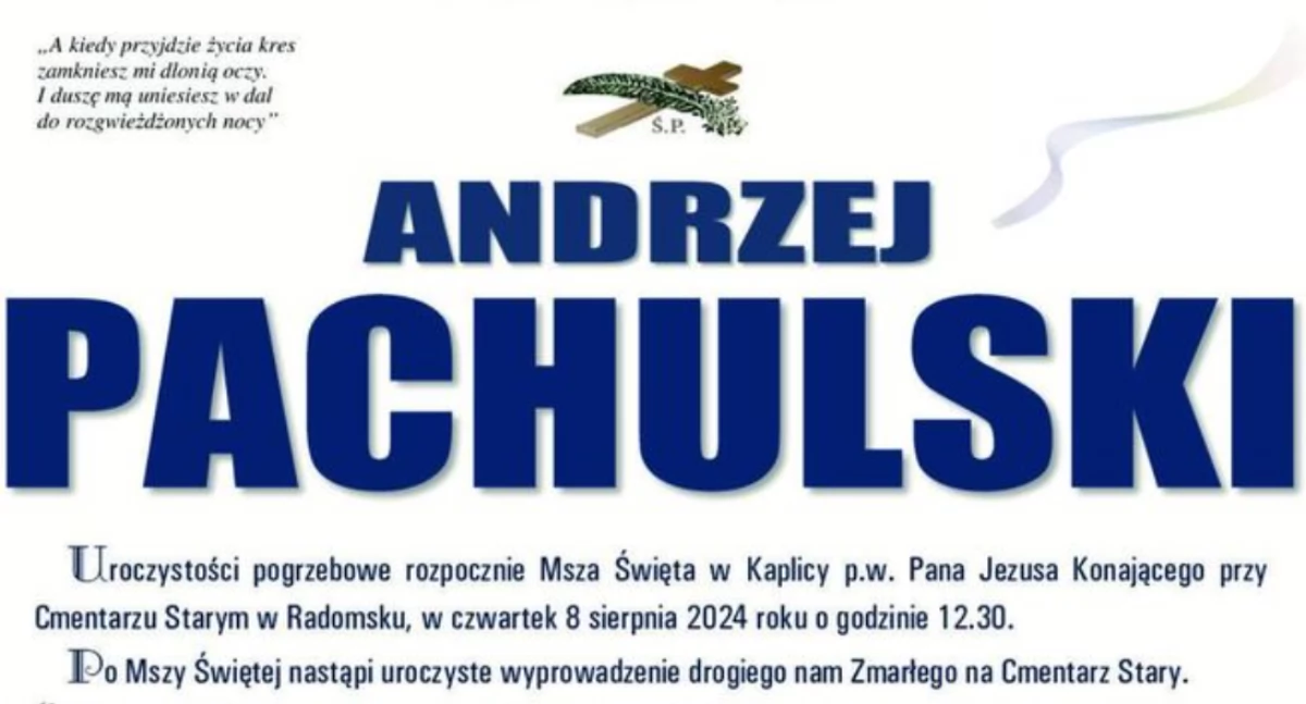 Na zdjęciu nekrolog, fot Facebook/TBS Radomsko 