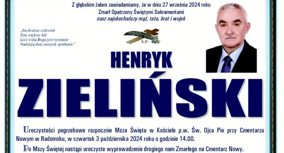 Na zdjęciu: Nekrolog, fot. Facebook/Powiat Radomszczański