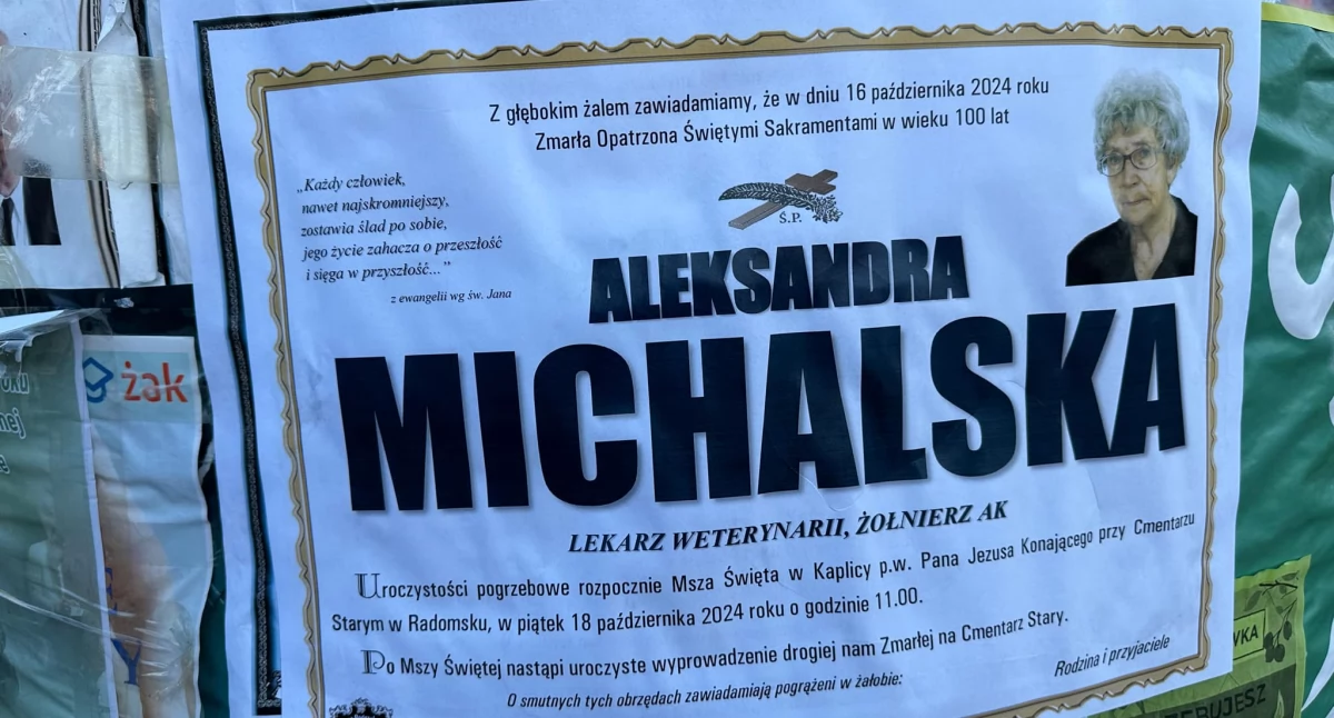 Na zdjęciu nekrolog Aleksandry Michalskiej