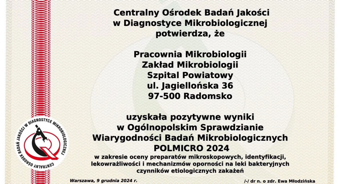 Na zdjęciu: Świadectwo, fot. Facebook/Szpital Powiatowy