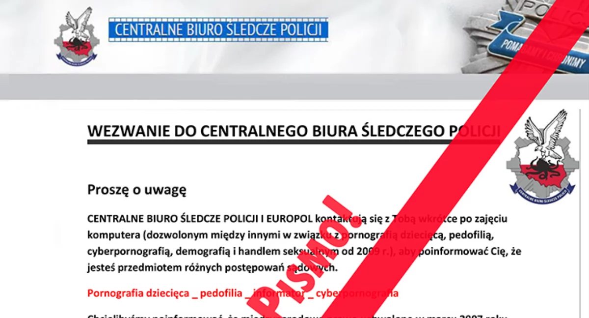Na zdjęciu; To fałszywy mail, fot. KPP Radomsko