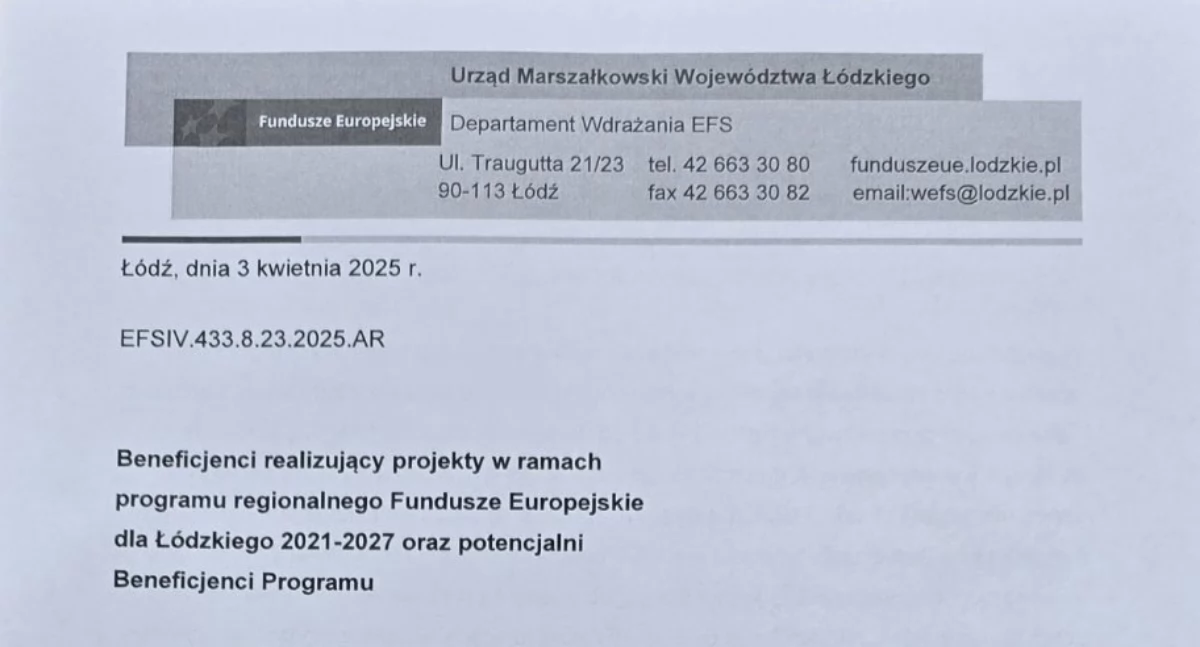 Na zdjęciu nagłówek pisma skierowanego d samorządów województwa łódzkiego