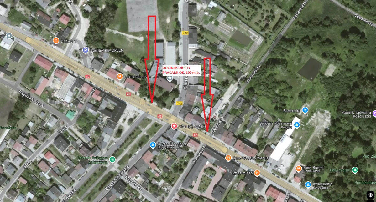 Na zdjęciu: To ten odcinek będzie remontowany, fot. zrzut ekranu Google Maps/GDDKiA Łódź