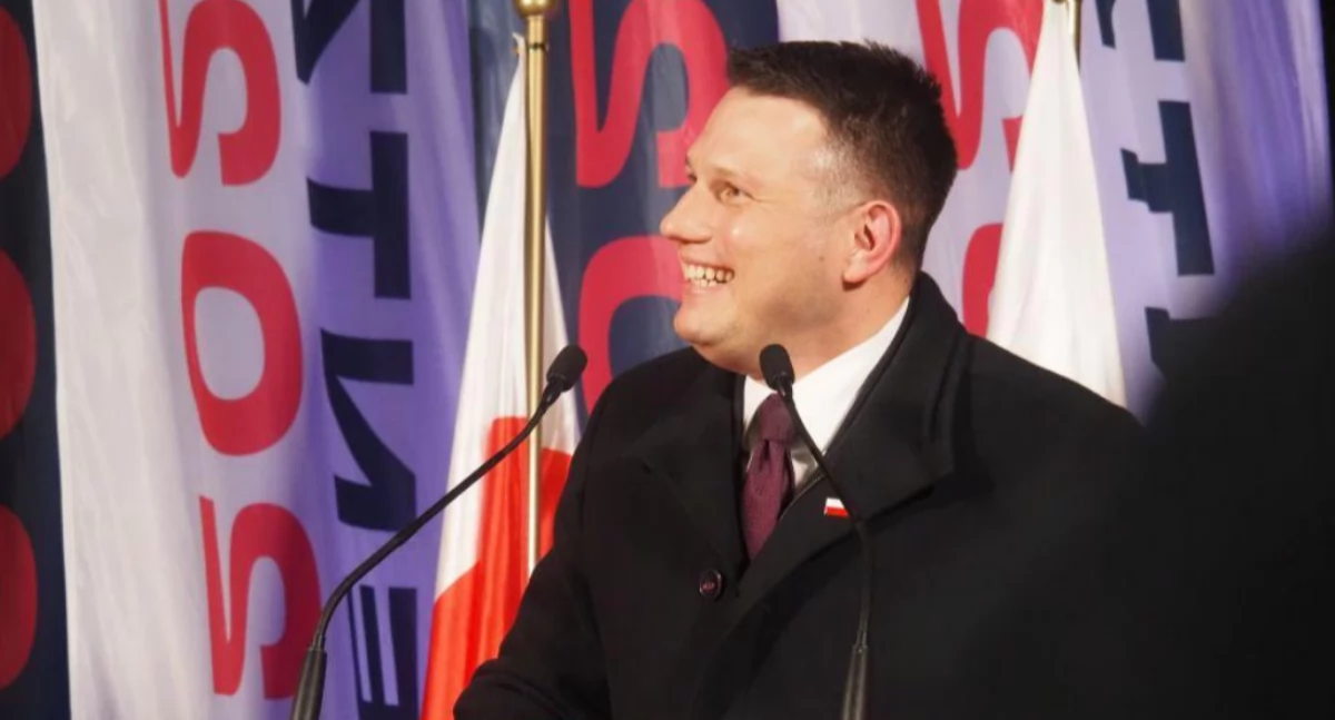 Na zdjęciu Sławomir Mentzen na spotkaniu z wybrcami w Radomsku
