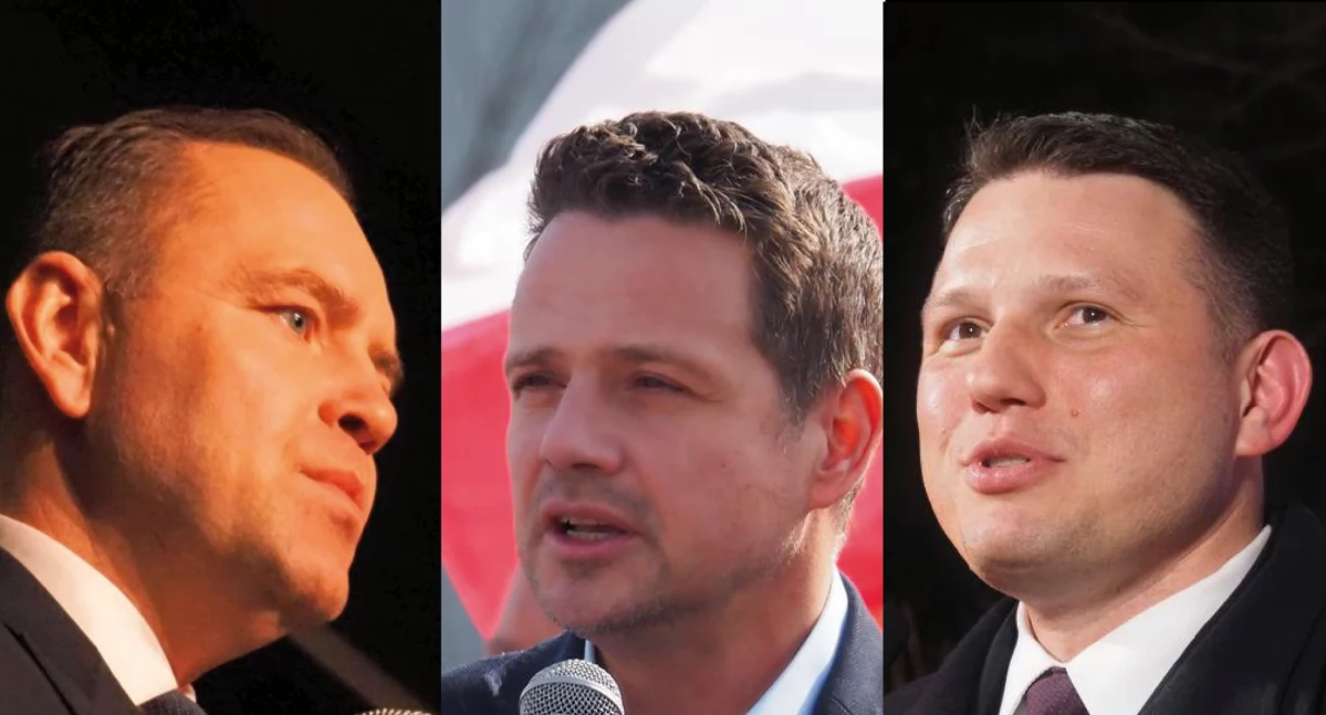 Na zdjęciu Karol Nawrocki, Rafał Trzaskowski, Sławomir Mentzen