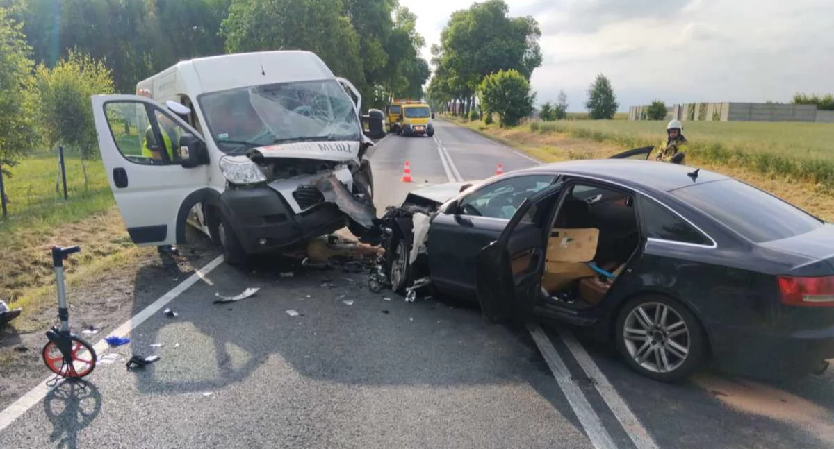 Na zdjęciu: miejsce wypadku na drodze krajowej nr 42, fot. Komenda Powiatowa Policji w Pajęcznie
