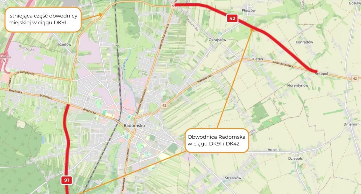 Na zdjęcie nowe odcinki obwodnicy, które wybuduje Budimex