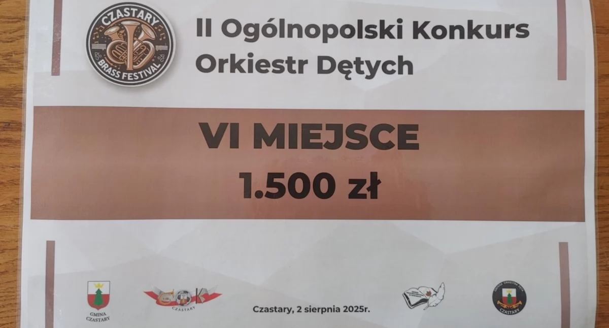 Na zdjęciu: nagroda za zajęcie szóstego miejsca w konkursie, fot. Młodzieżowa Orkiestra Dęta OSP Kamieńsk