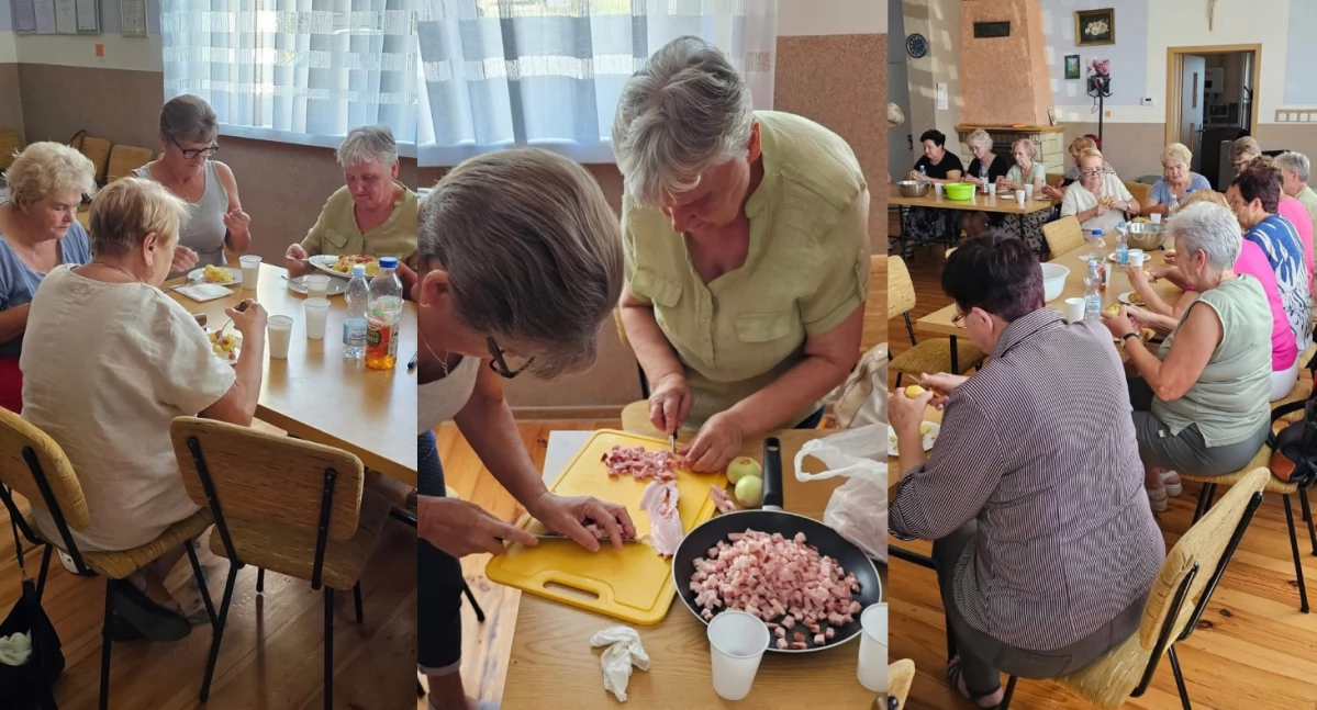 Na zdjęciu: seniorzy i młodzież uczą się od siebie przyjemnej, choć niełatwej sztuki gotowania, fot. Gmina Lgota Wielka