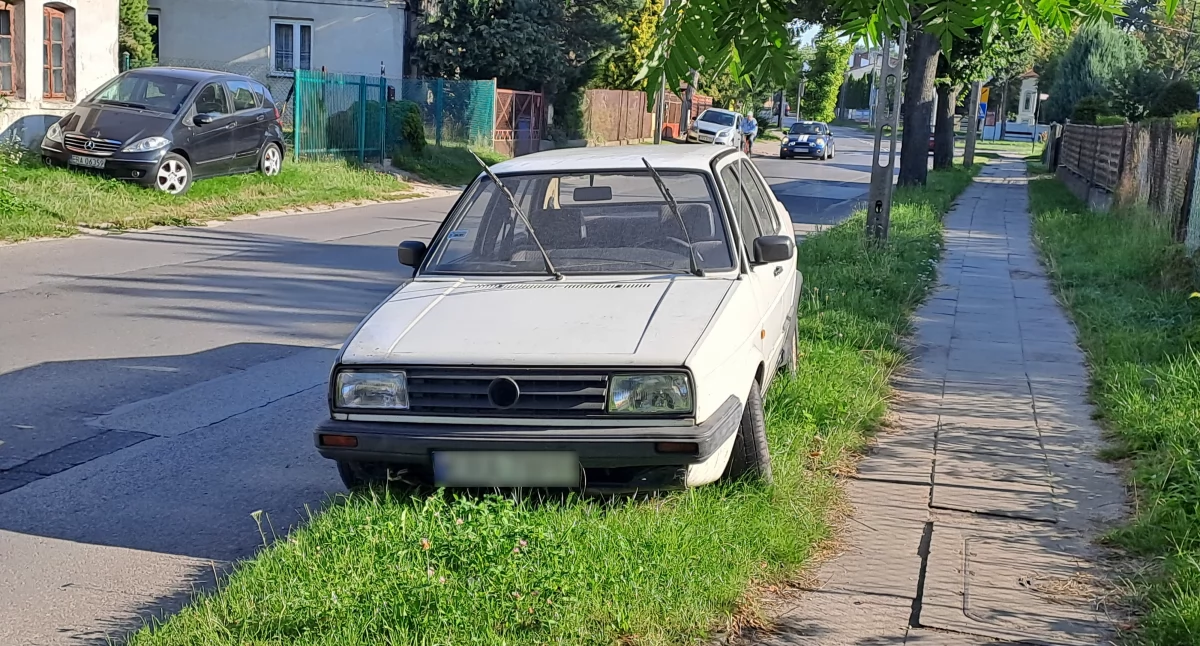 Na zdjęciu: Samochód zaparkowany na trawniku przy ulicy Sienkiewicza, fot. Czytelnik