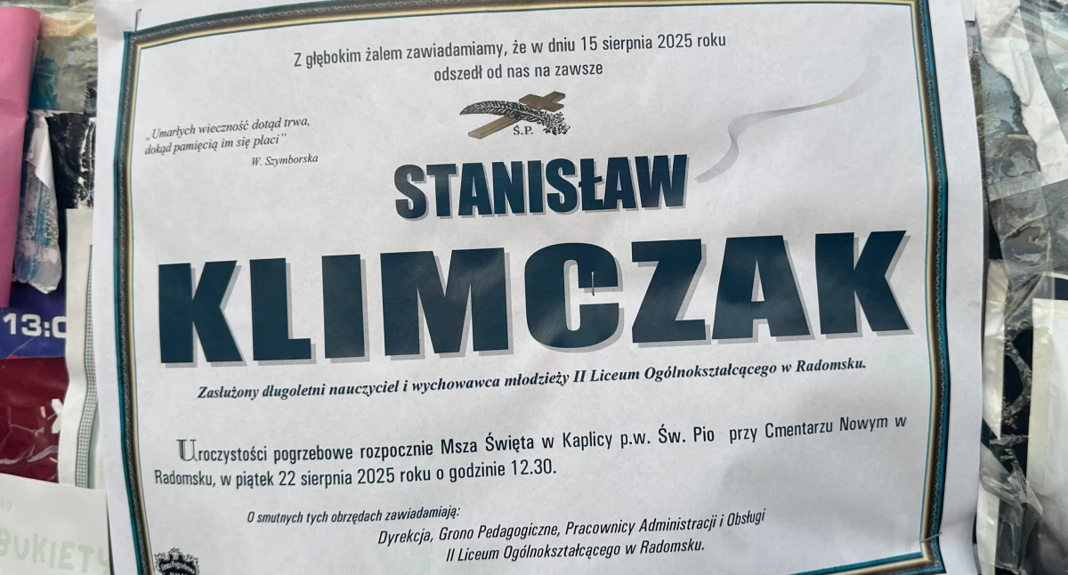 Na zdjęciu: nekrolog Ś.P. Stanisława Klimczaka