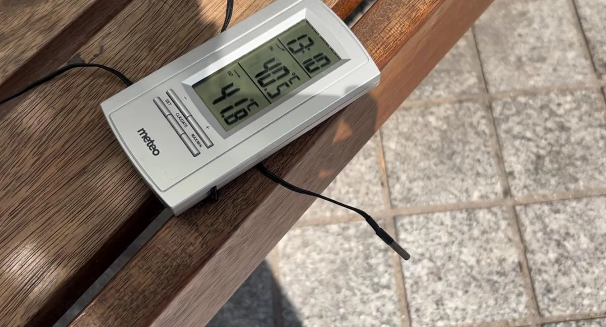 Na zdjęciu: Temperatura w słońcu na ul. Reymonta, lipiec 2024