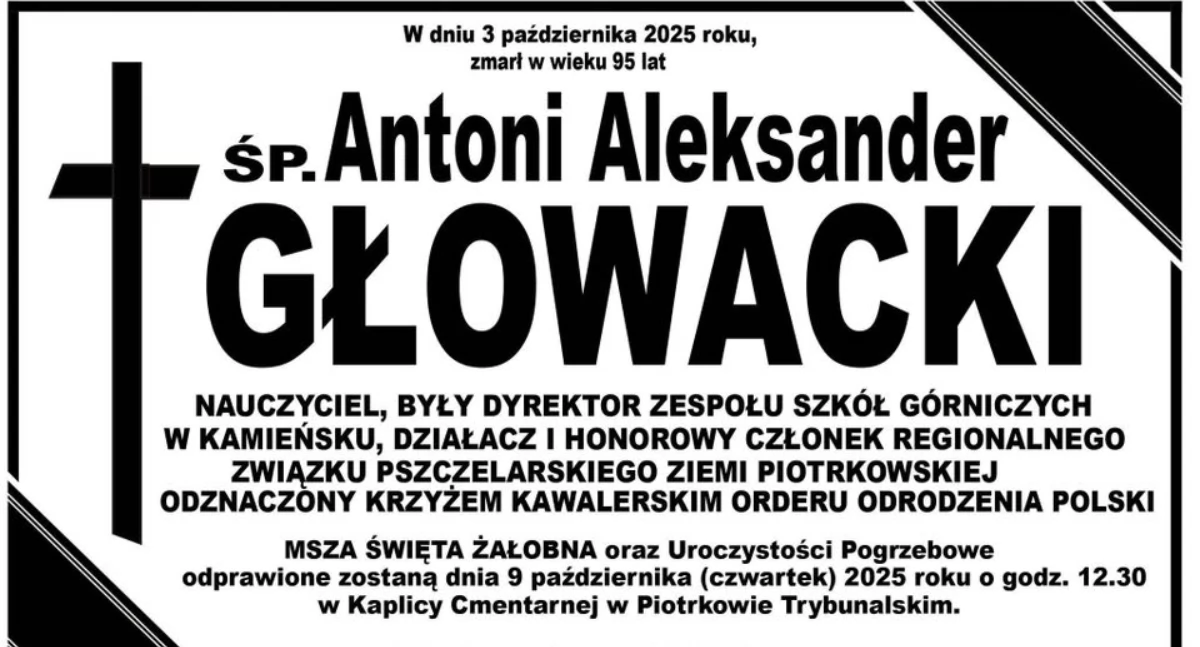 Na zdjęciu: Nekrolog ś.p. Antoniego Głowackiego