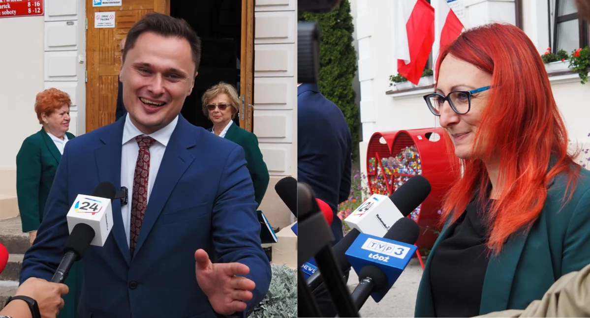 Na zdjęciu poseł Krzysztof Ciecióra i była dyrektor szkoły w Dobryszycach Anna Wędzonka