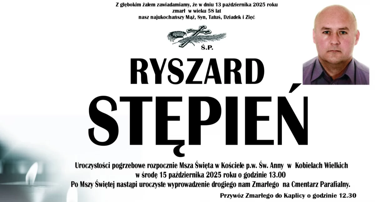 Na zdjęciu: nekrolog Ś.P. Ryszarda Stępnia, Radnego gminy Kobiele Wielkie, fot. Urząd Gminy Kobiele Wielkie