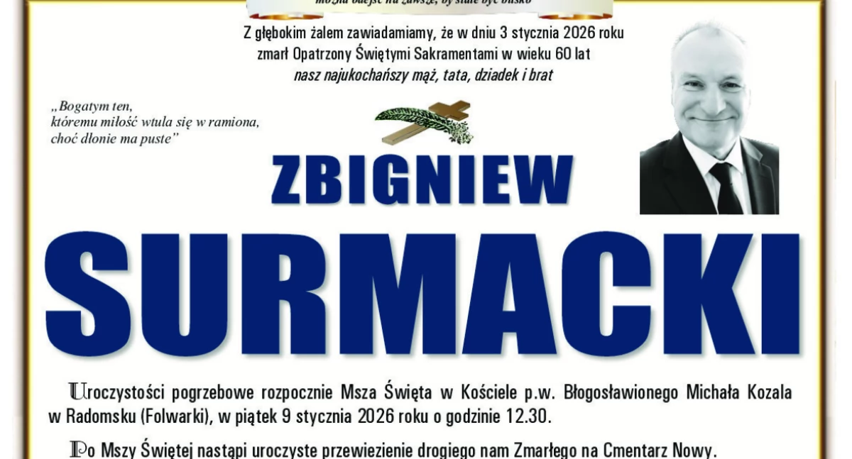 Na zdjęciu: Nekrolog Zbigniewa Surmackiego