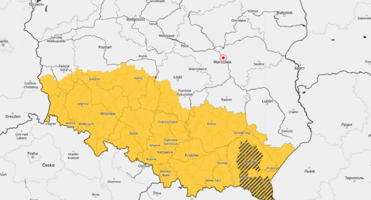 Na zdjęciu tereny objęte ostrzeżeniem