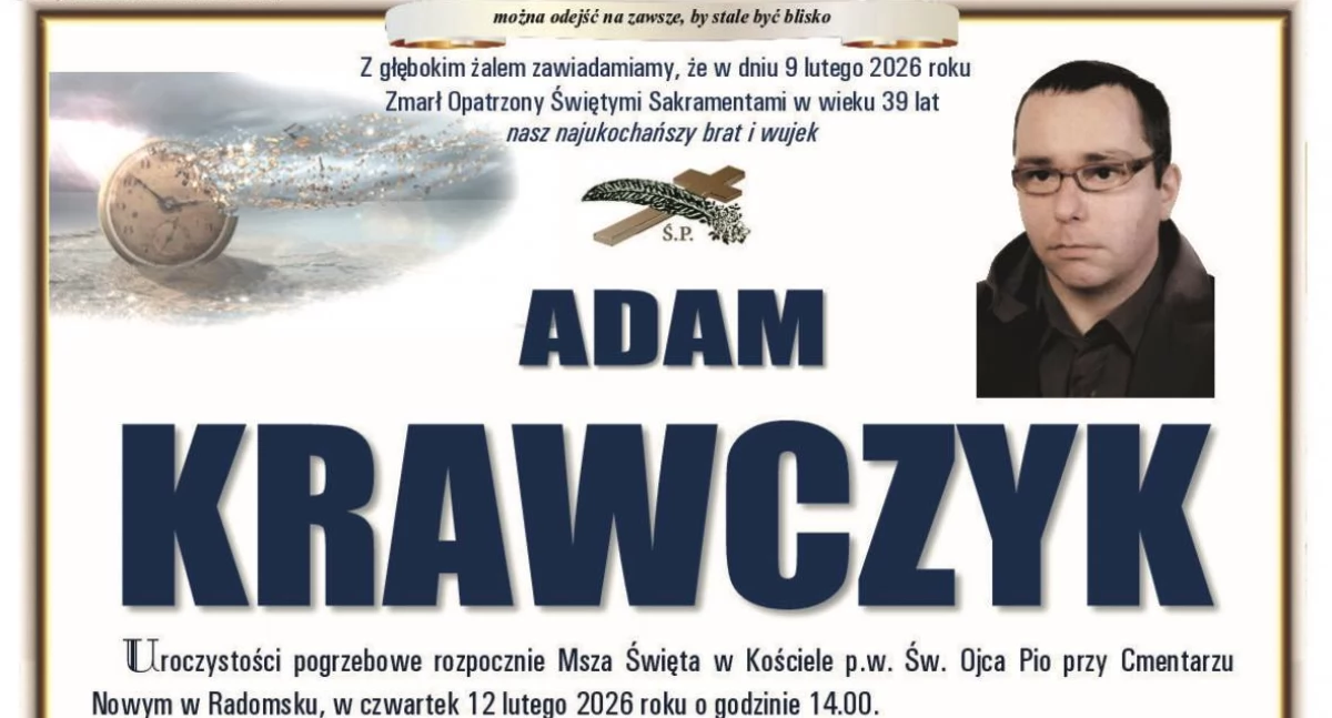 Na zdjęciu: Nekrolog fot.  Facebook/Parafia pw. św. Maksymiliana w Radomsku