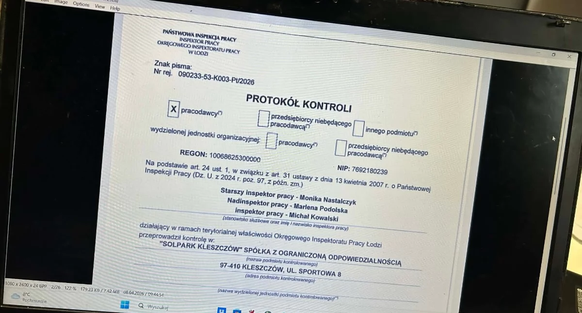 Na zdjęciu udostępniony w całości protokół