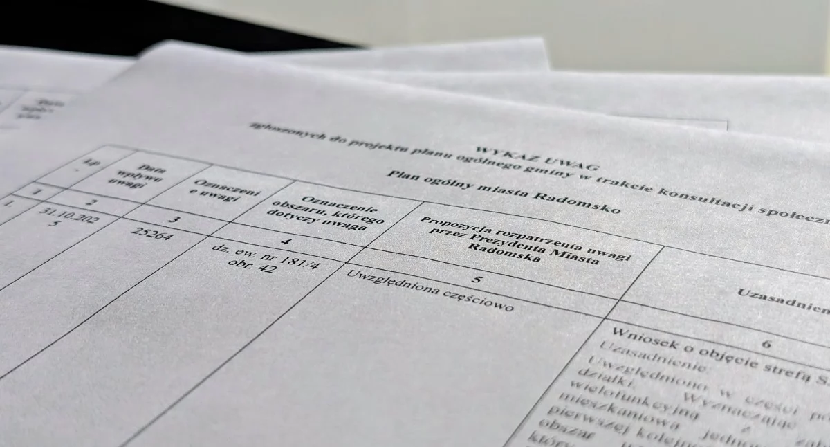 Na zdjęciu zestawienie uwag i propozycje rozpatrzenia bądź nie przygotowane przez urząd miasta