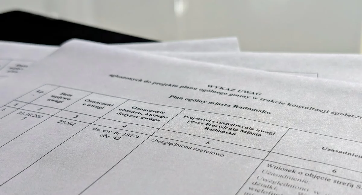 Na zdjęciu zestawienie uwag i propozycje rozpatrzenia bądź nie przygotowane przez urząd miasta