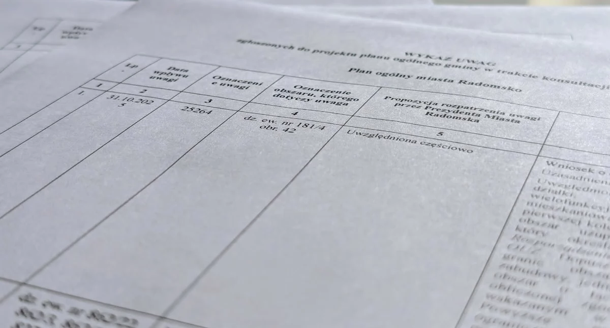 Na zdjęciu zestawienie uwag i propozycje rozpatrzenia bądź nie przygotowane przez urząd miasta