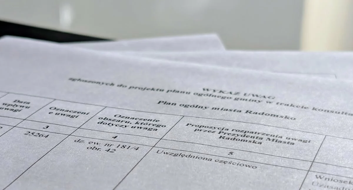 Na zdjęciu zestawienie uwag i propozycje rozpatrzenia bądź nie przygotowane przez urząd miasta