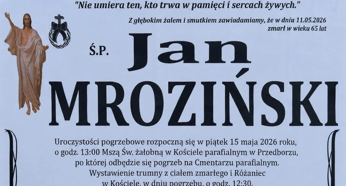 Na zdjęciu: Nekrolog, fot. Facebook/Urząd Miejski w Przedborzu