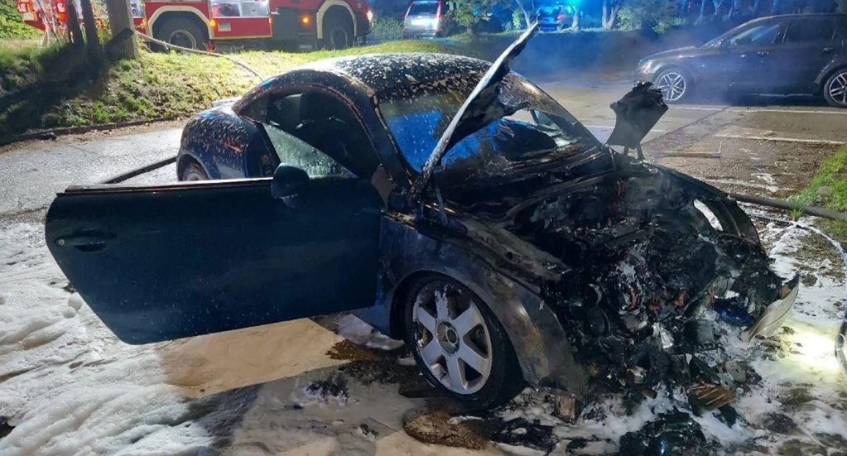 Na zdjęciu: Za kierownicą siedział nieprzytomny mężczyzna, fot. KP PSP Radomsko