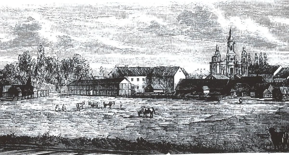 Na zdjęciu: Rycina przedstawiająca  Radomsko. Tygodnik Ilustrowany, 1874, nr 345. Rys. Ludomira Franciszka Dymitrowicza